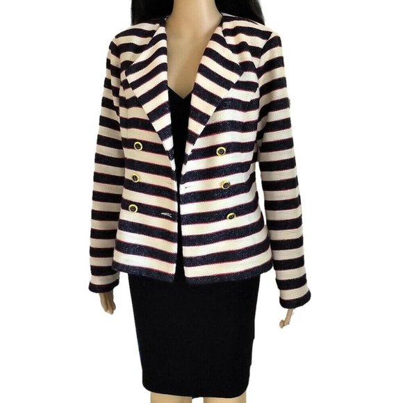 Cabi Cruise Navy Cream Red Striped Nautical Jacket 6 - Picture 8 of 11